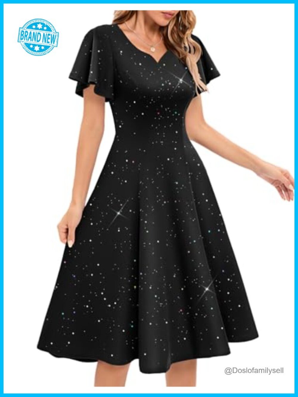 Sequin Midi Cocktail Dress Fit & Flare Wedding Guest Homecoming